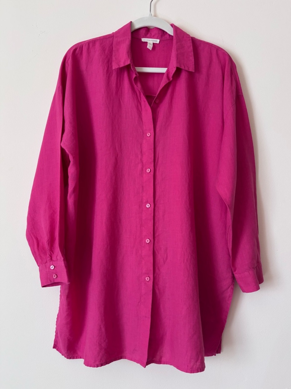 Eileen Fisher Organic Handkerchief Linen Classic Collar Shirt cover up pink